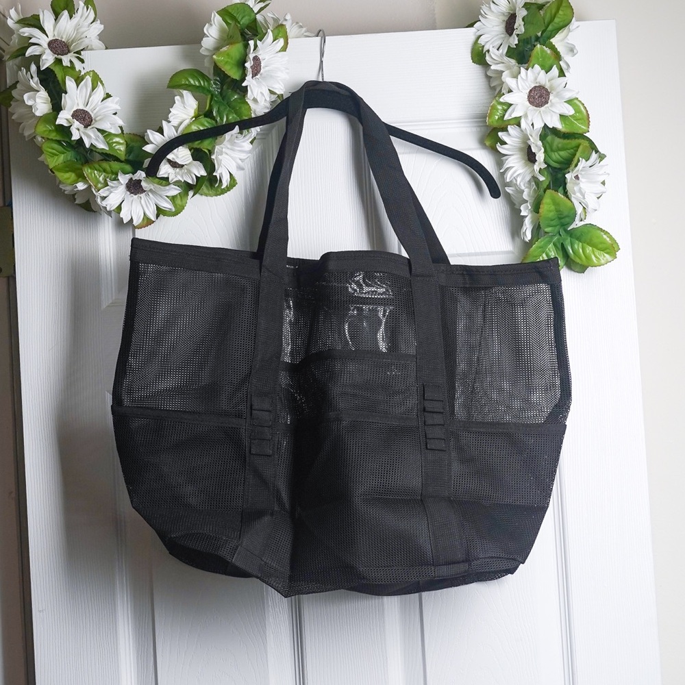 Black Mesh Tote Bag Beach Vacation Art Supplies Carryall Like New